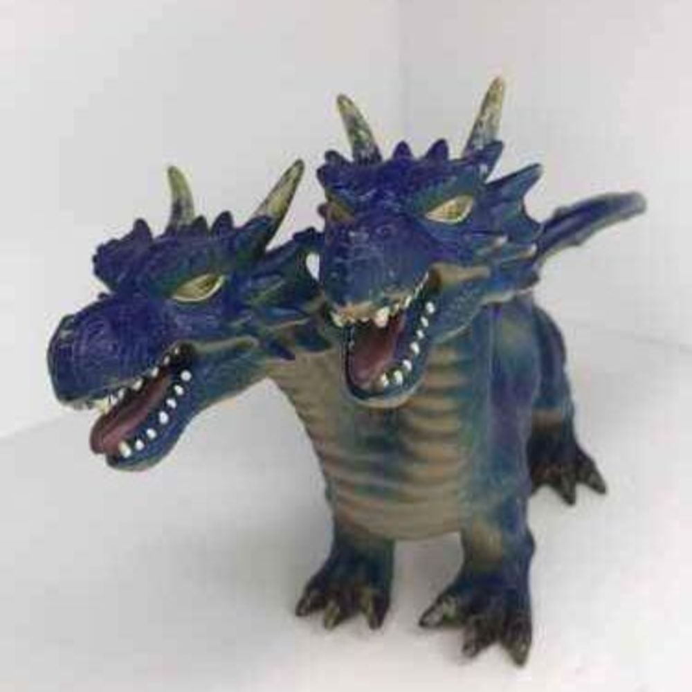 Vintage Toys R Us Maidenhead~Two Headed Blue Rubber Dragon Toy Figurine 17” Used